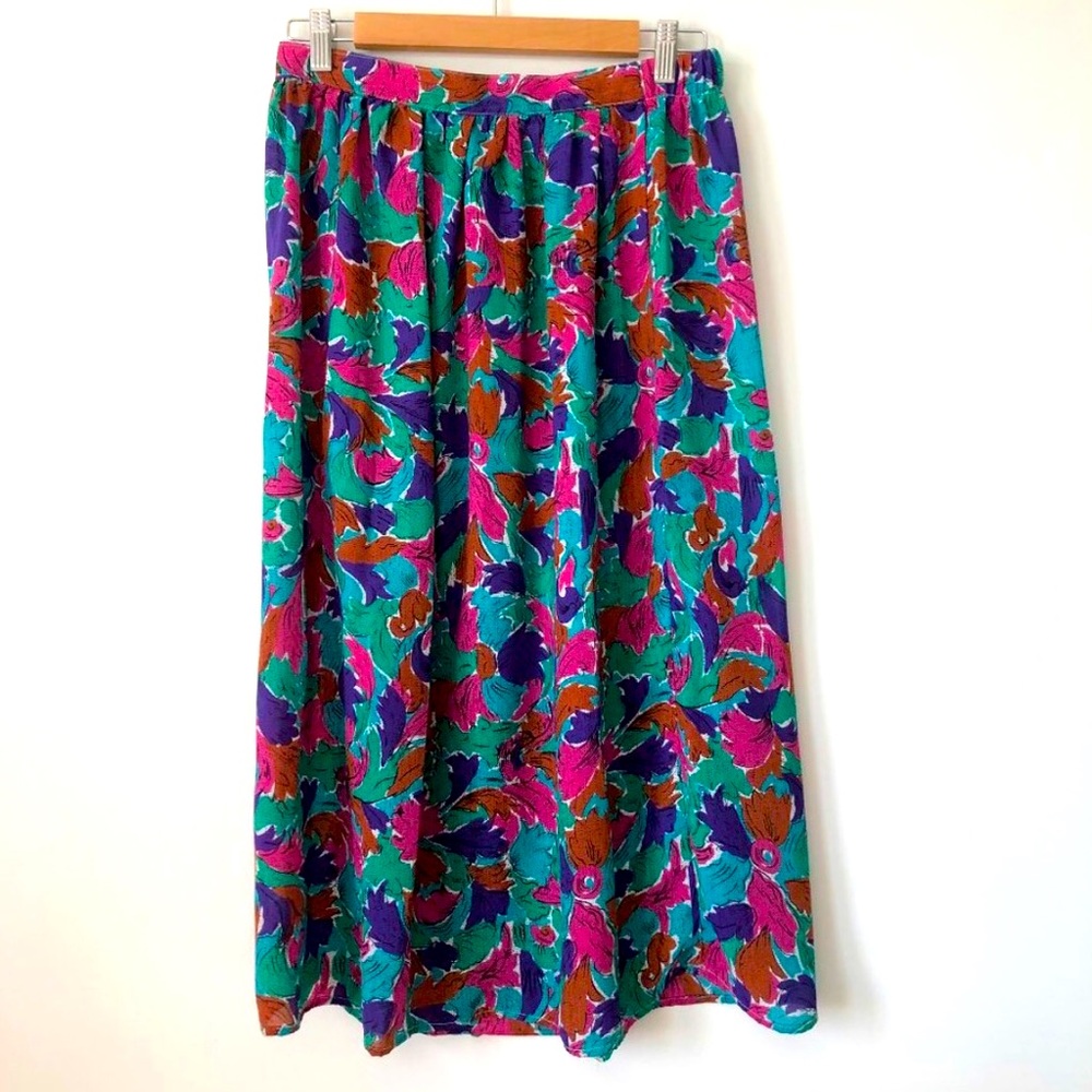 Vintage A-line Skirt Notations Retro MIDI Sheer Abstract Lightweight Size 12